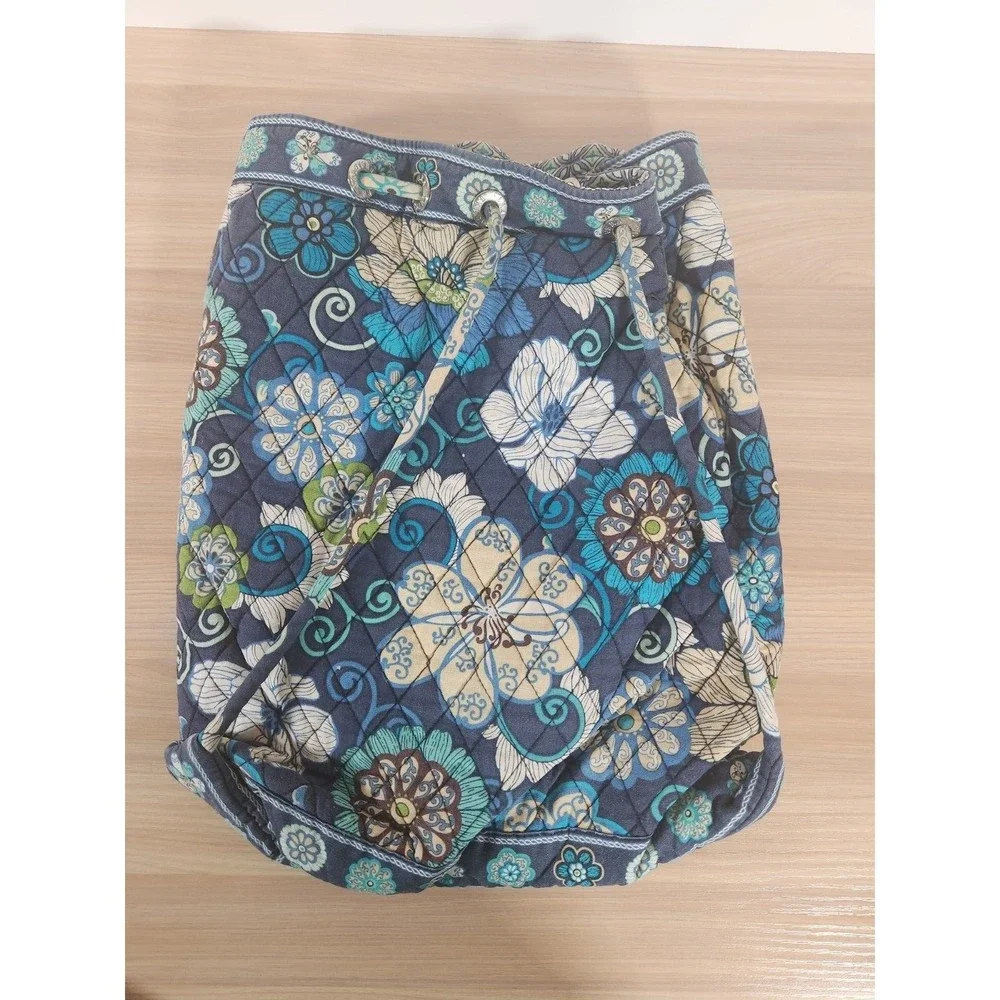 Vera Bradley Backpack Bag Large Mod Blue‎ Floral 100% Quilted Cotton Drawstring